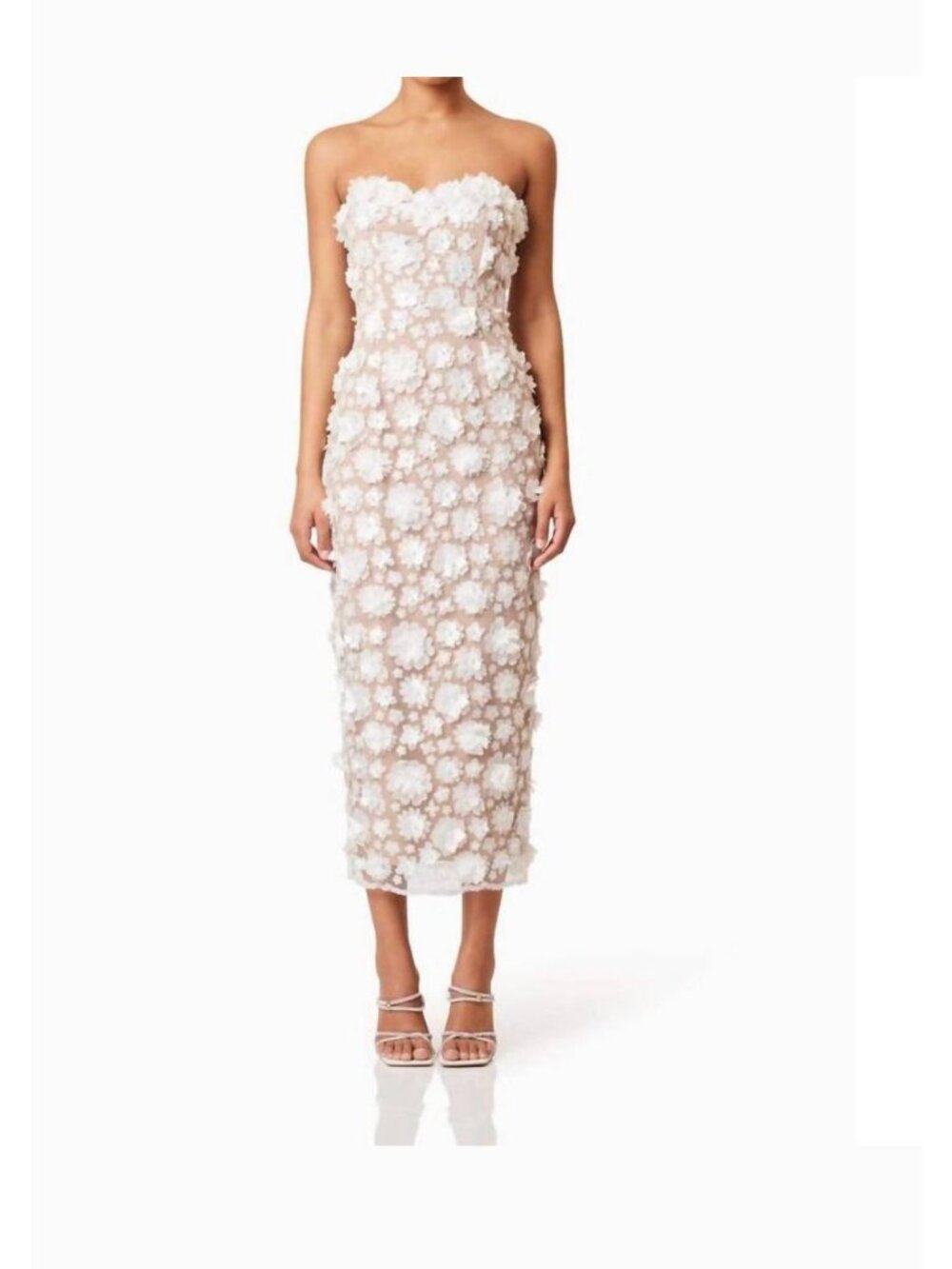 ELLIATT bluebell strapless 3d midi dress in white wedding guest NWT - Size M